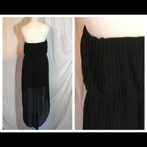 BCBGeneration Strapless Pleated Midi Dress Sz Small Pockets High Low Party Dress - Picture 2 of 6